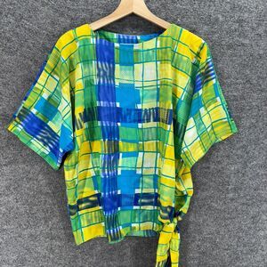 La Chemise Blouse Women S Small Green Plaid Short Sleeve Round Neck Casual